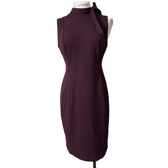 Calvin Klein Dress 10 Purple Plum Bow Neck Scuba Stretch Sheath Sleeveless - Picture 2 of 8